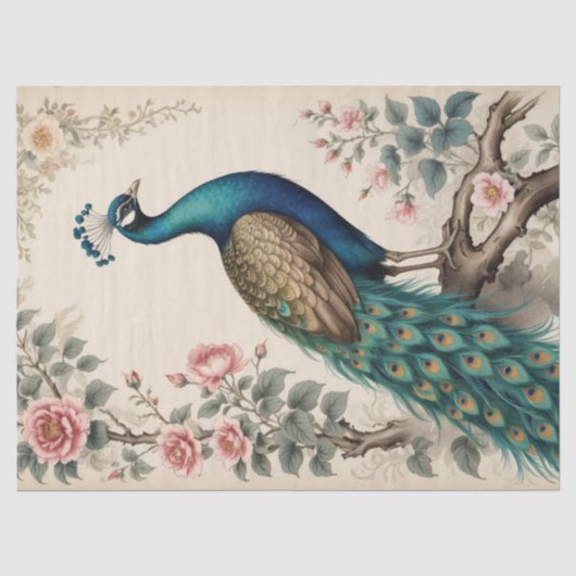 Elegante Victoriaanse Vintage Boho Pauw Tissuepapier (Voorkant)