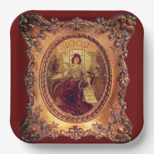 Elegante Victoriaanse vrouw gouden fotolijst rood