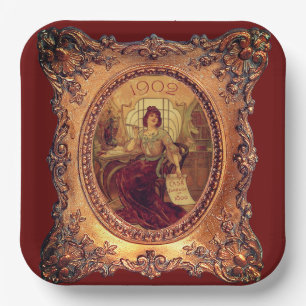 Elegante Victoriaanse vrouw gouden fotolijst rood Papieren Bordje