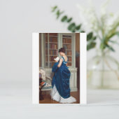 Elegante victoriaanse vrouw lezend in bibliotheek briefkaart (Staand voorkant)