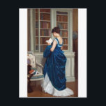Elegante victoriaanse vrouw lezend in bibliotheek briefkaart<br><div class="desc">Stap in een tijdloos moment van stille elegantie met dit adembenemende kunstwerk in vintage-stijl, met een verfijnde vrouw die volledig in beslag wordt genomen door het lezen in een rijk gedetailleerde bibliotheekomgeving. Ze draagt een luxueuze, diepblauwe Victoriaanse jurk en belichaamt gratie, intelligentie en klassieke vrouwelijkheid.</div>
