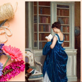 Elegante victoriaanse vrouw lezend in bibliotheek briefkaart