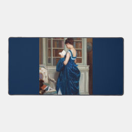 Elegante victoriaanse vrouw lezend in bibliotheek bureaumat
