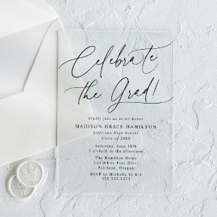 Elegante Vier de Aftstuderen Zwarte Script Afstude Acryl Uitnodigingen
