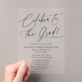 Elegante Vier de Aftstuderen Zwarte Script Afstude Acryl Uitnodigingen (Insitu (Draagbaar))