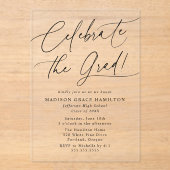 Elegante Vier de Aftstuderen Zwarte Script Afstude Acryl Uitnodigingen (Voorkant)