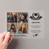 Elegante vier foto zwart | Afstuderen wissen Acryl Uitnodigingen (Insitu (Draagbaar))