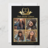 Elegante vier foto zwart | Goud Afstuderen Aankondiging (Voorkant)