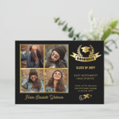 Elegante vier foto zwart | Goud Afstuderen Aankondiging (Staand voorkant)