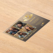 Elegante vier foto zwart vervagen | Goud Afstudere Acryl Uitnodigingen (Laagn)