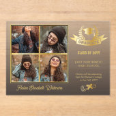 Elegante vier foto zwart vervagen | Goud Afstudere Acryl Uitnodigingen (Voorkant)