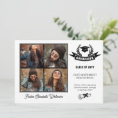 Elegante vier foto zwart | Wit Afstuderen Aankondiging (Staand voorkant)