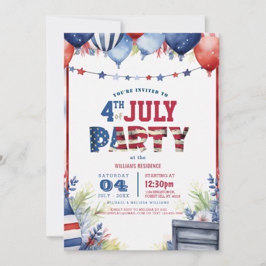 Elegante vierde juli Party I ballonnen en vlag Kaart (Voorkant)