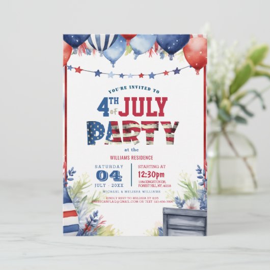 Elegante Vierde van Juli Partij I ballonnen 2 Kaart (Staand voorkant)