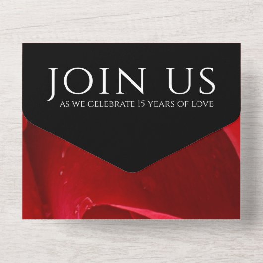 Elegante viering van 15e huwelijksjubileum met roz all in one uitnodiging (Achterkant)