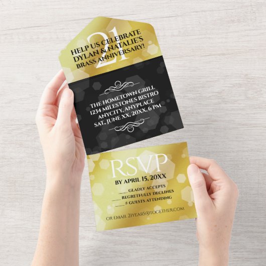 Elegante viering van 21 jaar koperen bruiloft all in one uitnodiging (Afscheurbaar)