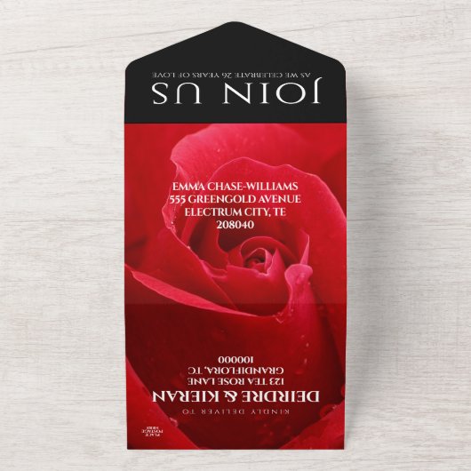 Elegante viering van 26 jaar huwelijksjubileum met all in one uitnodiging (Buitenkant)