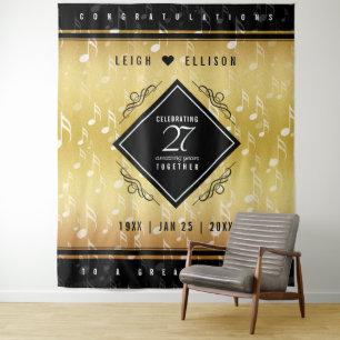 Elegante viering van 27 jaar muzikaal huwelijksjub wandkleed