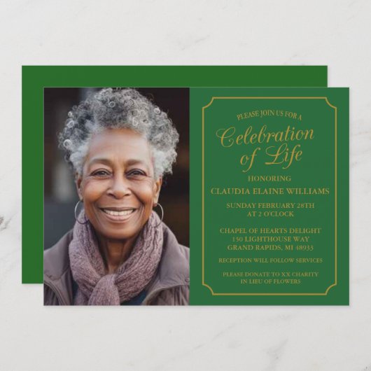 ELEGANTE VIERING VAN HET LEVEN BEGRAFENISUITNODIGI KAART (Voorkant / Achterkant)