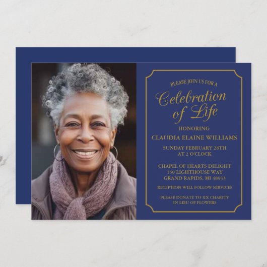 ELEGANTE VIERING VAN HET LEVEN BEGRAFENISUITNODIGI KAART (Voorkant / Achterkant)