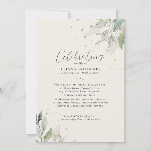 Elegante Viering van het Leven Botanicals, Begrafe Kaart (Voorkant)