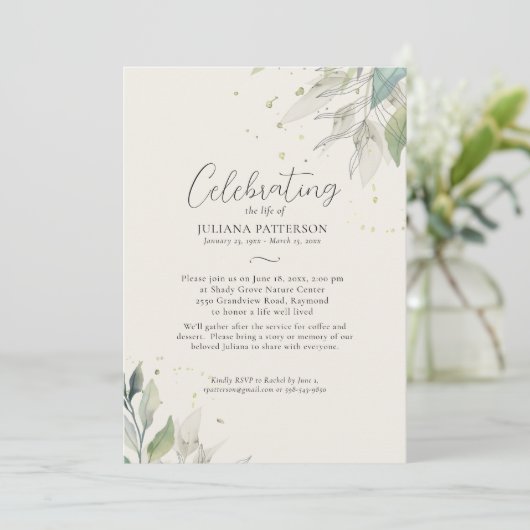 Elegante Viering van het Leven Botanicals, Begrafe Kaart (Staand voorkant)