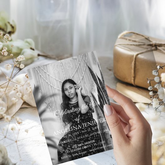 Elegante Viering van het Leven Foto Memorial Begra Kaart