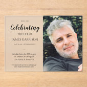 Elegante viering van het leven met fotomonument acryl uitnodigingen (Voorkant)