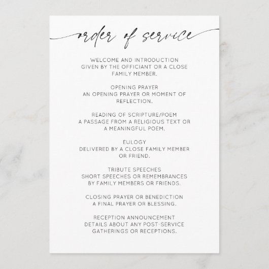 Elegante viering van het leven Orde van Service Programmakaart (Achterkant)