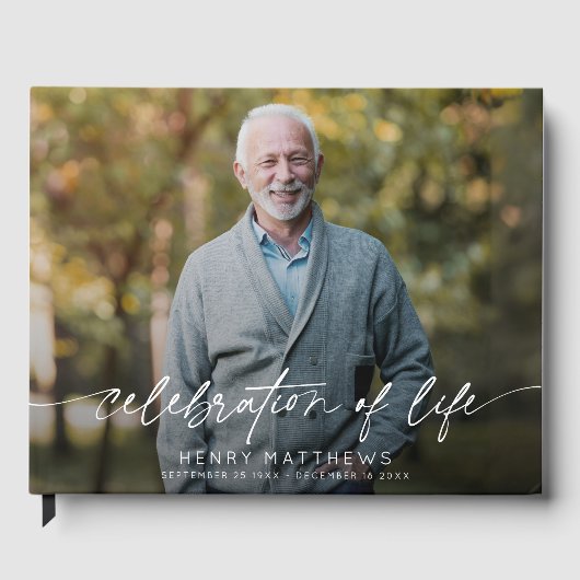 Elegante viering van het leven script foto begrafe gastenboek (Voorkant)