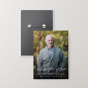 Elegante viering van levensscript foto rouwplechti button