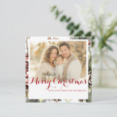 Elegante vierkante Bloemen Foto Kerst Kaart (Staand voorkant)