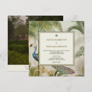 Elegante vierkante foto Tropische Pauw Palm bruilo Kaart