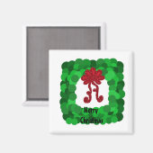 Elegante vierkante groene kerstkrans magneet (Voorkant / Achterkant)