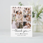 Elegante vijf foto collage script bruiloft bedankkaart (Staand voorkant)