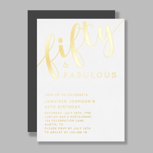 Elegante Vijftig En Fabulous 50ste Verjaardag Folie Uitnodiging