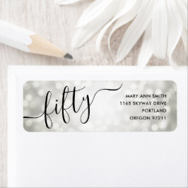 Elegante Vijftig Zilveren Lichten 50ste Verjaardag Etiket