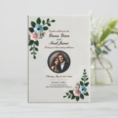 Elegante vilten bloemenbruiloft uitnodiging (Staand voorkant)