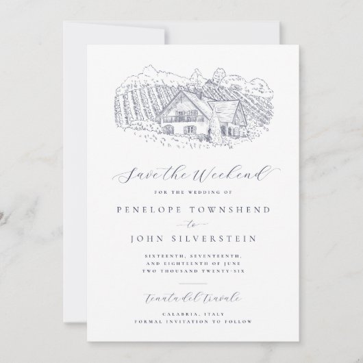 Elegante Vineyard Destination Weekend Wedding Save The Date (Voorkant)