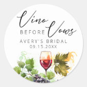 Elegante Vino Before Vows Aquarel Wijnproeverij Ronde Sticker (Voorkant)