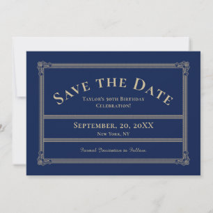Elegante vintage 50e verjaardag save the date blau kaart