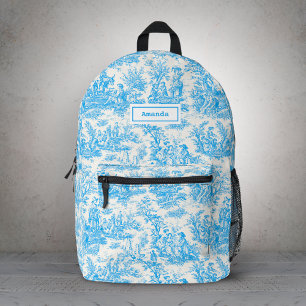 Elegante vintage aqua blauwe Toile De Jouy scène Bedrukte Rugzak