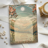Elegante Vintage Art Nouveau Zonsondergang Natuur