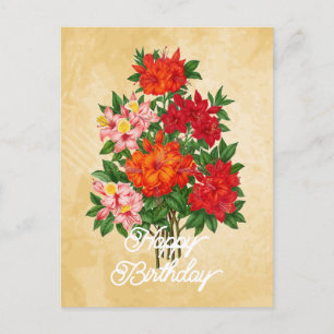 Elegante Vintage Azalea Bloem Gelukkig Verjaardag Briefkaart