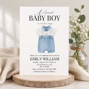 Elegante vintage baby jongensoutfit baby shower kaart