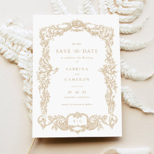 Elegante Vintage Barok Franse Gouden Save the Date Kaart