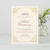Elegante Vintage Barok Gouden Nikah-ceremonie Kaart (Staand voorkant)