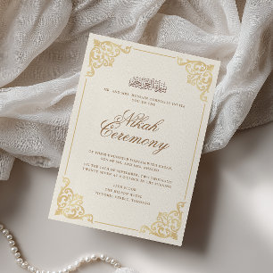Elegante Vintage Barok Gouden Nikah-ceremonie Kaart