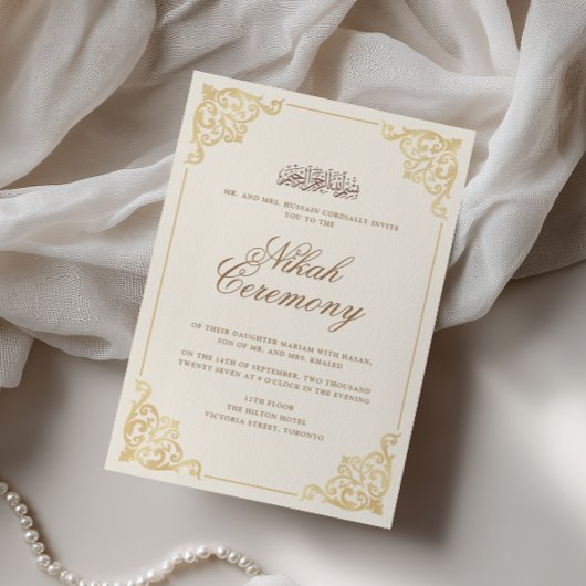 Elegante Vintage Barok Gouden Nikah-ceremonie Kaart