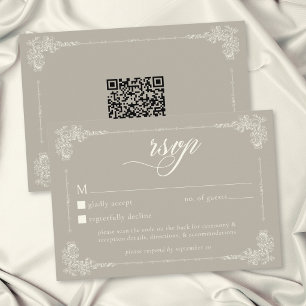 Elegante Vintage Barok Neutrale Taan Ivoor Trouw RSVP Kaartje